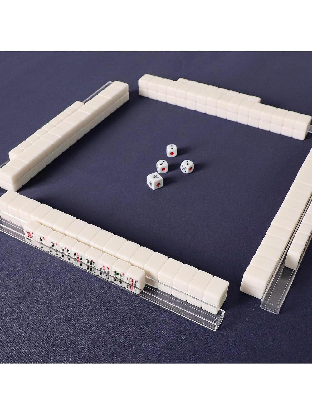 Travel Mini American Mahjong Set - 166 White Tiles, 4 Racks, Blue Bag - Picture 9 of 9